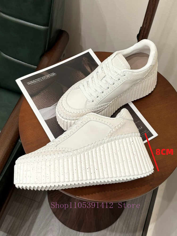 Sewing Fabric - New Thick-Sole 8CM White Shoes Women