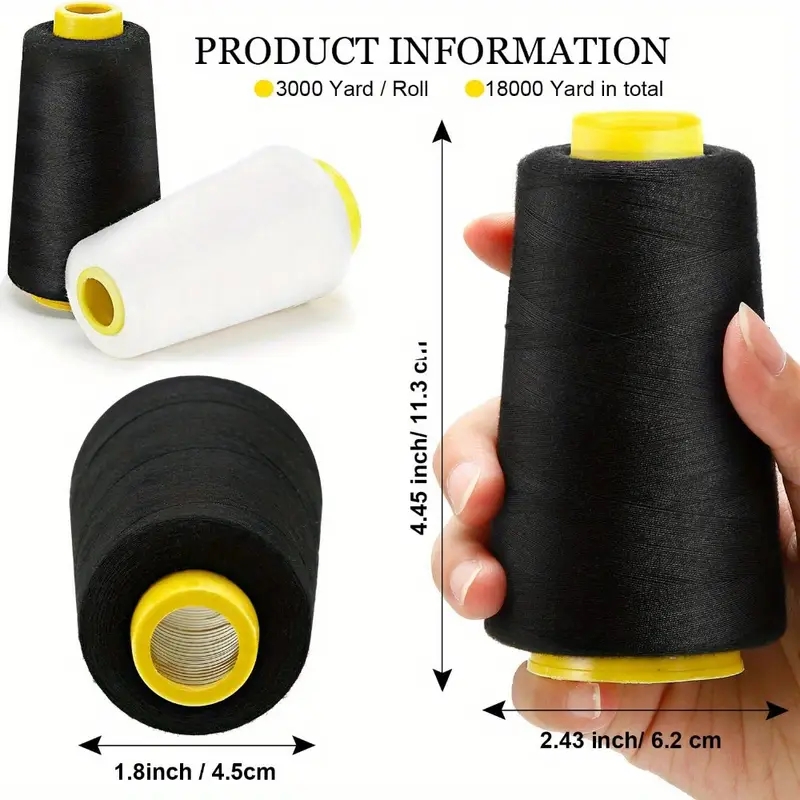 3 Black + 3 White Overlock Thr - Serger Thread Cone review and price